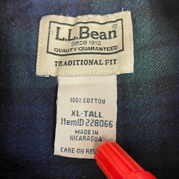 L.L. Bean Traditional Fit Plaid Flannel Button Down Shirt Blue Green Sz XL TALL - Picture 5 of 5